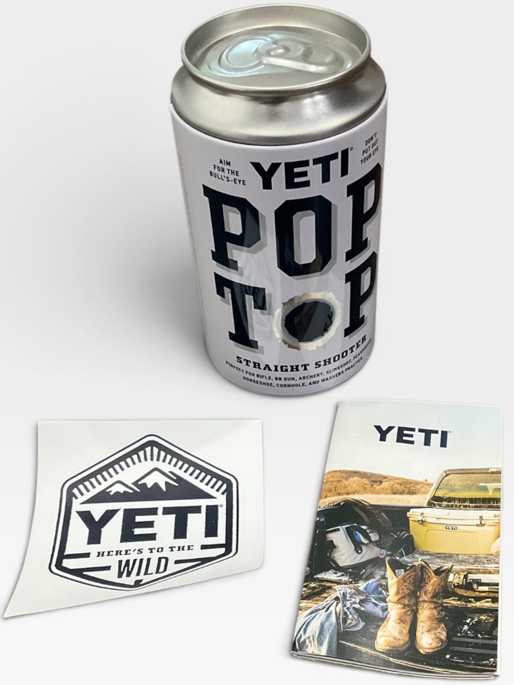 Yeti Pop Top Straight Shooter Stash Can Aim Fire Sticker Booklet NEW